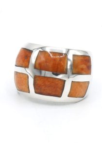 Rechthoekig oranje spondylus ring